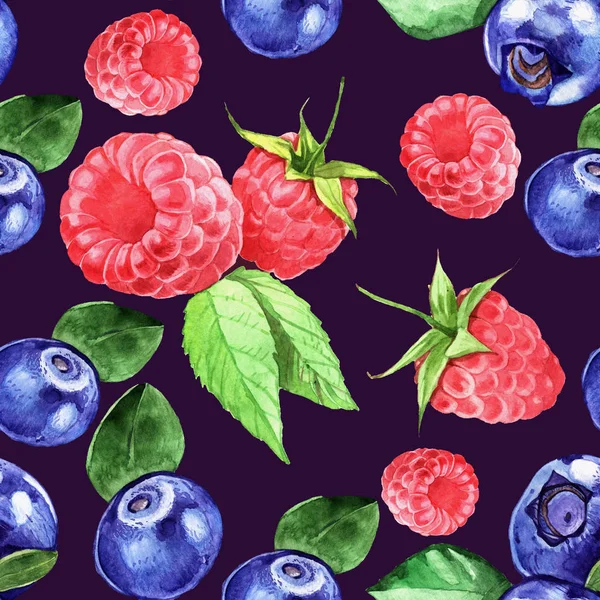 Borówka, Malina, strowberry jednolity wzór. Akwarela — Zdjęcie stockowe