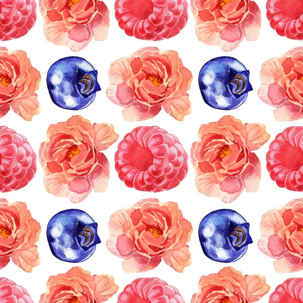 수채화 핑크 꽃과 열매 원활한 패턴 — 스톡 사진