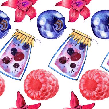 Dikişsiz desen bir tatlı berry reçel. Suluboya resim.