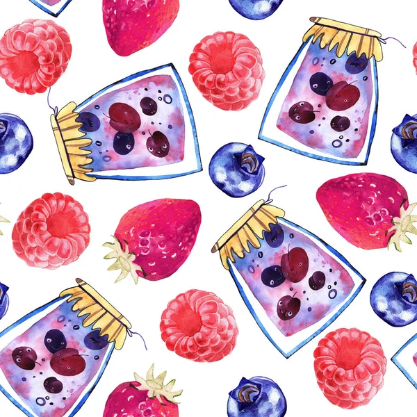 甘い果実の込み合いのシームレスなパターン。水彩イラスト. — ストック写真