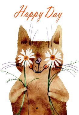 kedi suluboya kartı 8 Mart için