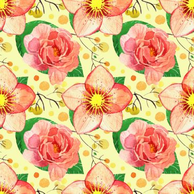 Suluboya çiçek seamless modeli. Karaca ot çiçek ve bitki 