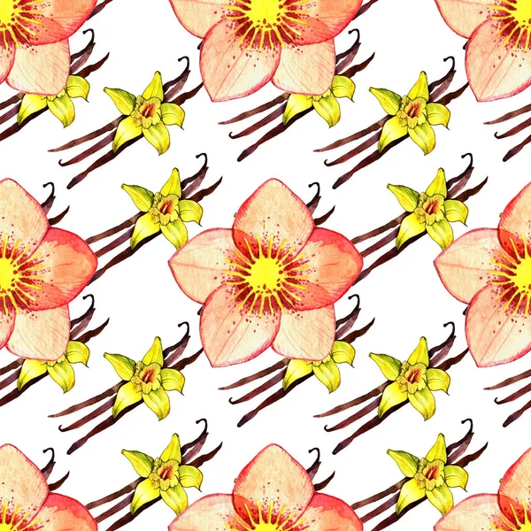 水彩花柄シームレス パターン。ヘレボルスの花と植物 — ストック写真