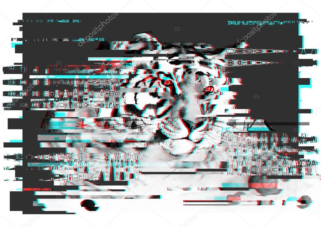 illustration of tiger with glitch effect