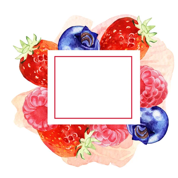 Akvarell nyári és tavaszi virágos keret berry illusztráció — Stock Fotó