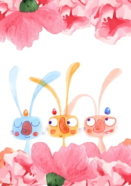 Diseño de Pascua con lindo banny y texto, ilustración dibujada a mano —  Fotos de Stock