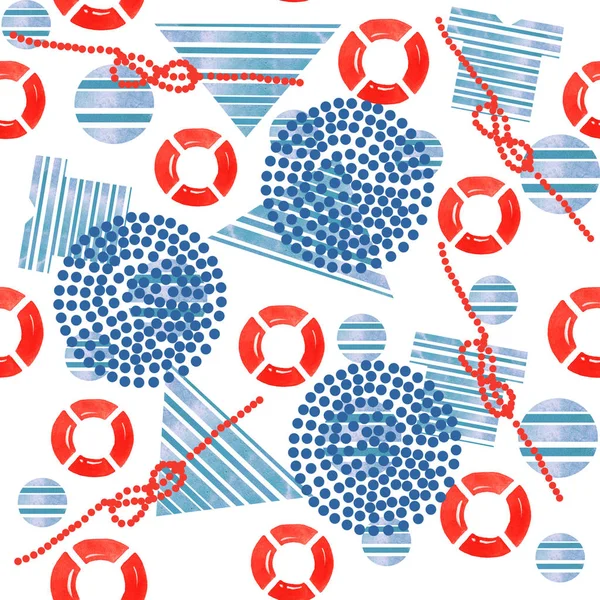 Ilustração de verão de padrão sem costura geométrica abstrata com círculos aquarela azul — Fotografia de Stock