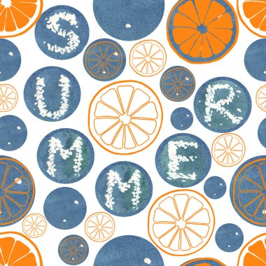 Güneşli parlak portakal dilimleri. Suluboya doğal yaz Dikişsiz desen. Organik vitamin şablonu