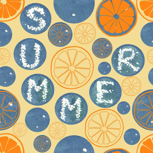 阳光明媚的橙色切片 水彩自然夏日无缝图案 有机维生素模板 — 图库照片