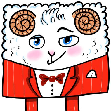 Tatlı komik karikatür koyun çocuklar karakter. resimde beyaz arka plan üzerinde