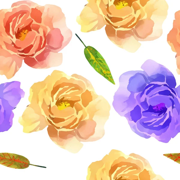 Hermosa acuarela colorida rosa floral sin costura patrón de fondo. Elegante ilustración con flores . — Foto de Stock