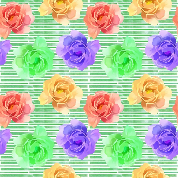 Bela aquarela colorida Rose Floral Padrão sem costura Fundo. Ilustração elegante com flores . — Fotografia de Stock