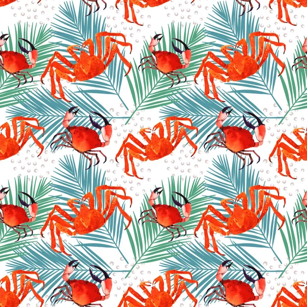 crab watercolor seamless pattern, marine texture,pattern with crabs