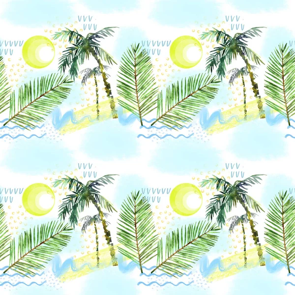 Suluboya Palmiye Ağacı Beyaz Arkaplanda Izole Edilmiş Çizimler Tropik Seyahat — Stok fotoğraf