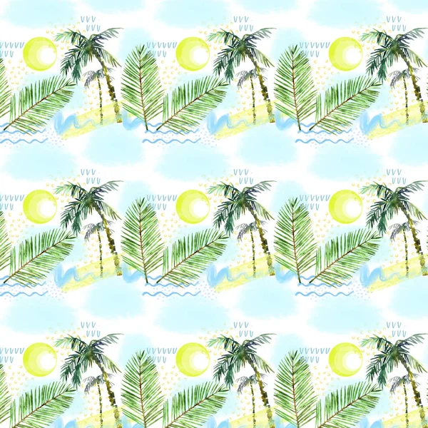 Watercolor Palm Tree Leaves Illustration Isolated White Background Tropical Travel — Stock Photo, Image