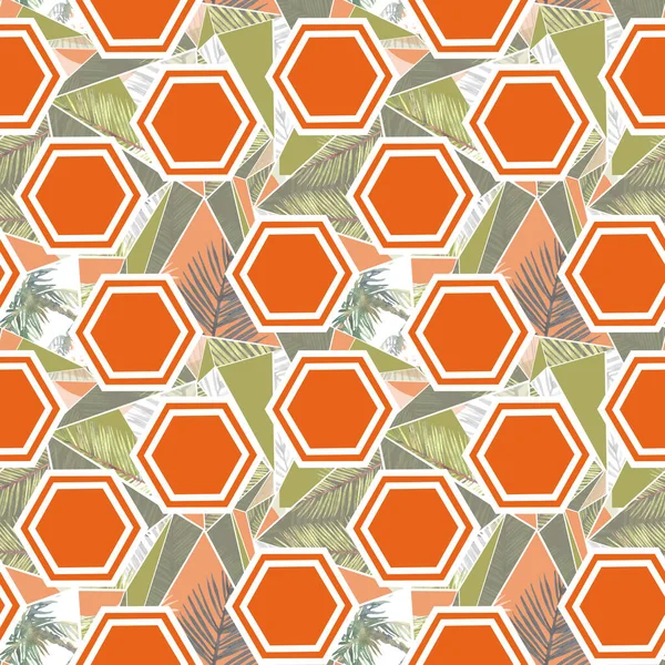 Pezzi Acquerello Foglie Palma Arancione Esagono Modello Senza Soluzione Continuità — Foto Stock
