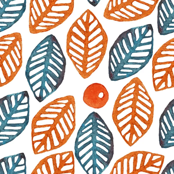 beyaz arkaplanda izole edilmiş renkli yapraklar ve böğürtlensiz desenli linocut