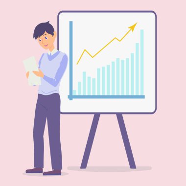 Diyagram ve adam ile stand