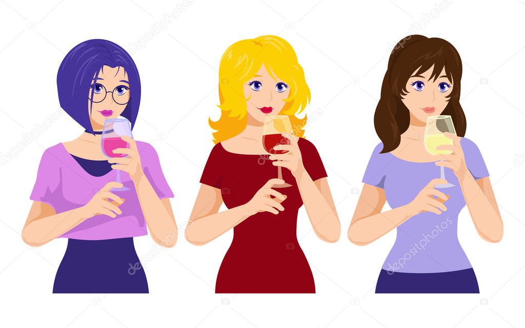 Vector type girls with wine