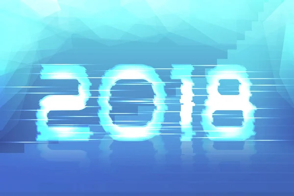 2018 Neujahr Poster Cyber 2018 Elektronischer Effekt Unscharf Neon — Stockvektor