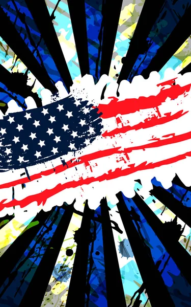 Dikey poster ile bir ABD bayrağı. Su sıçramalarına, çizikler, şeritler. Arka plan. — Stok Vektör