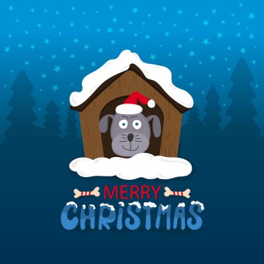 Vektör çizim için tatil mutlu Noeller. Noel Baba şapkası ile şirin köpek. 