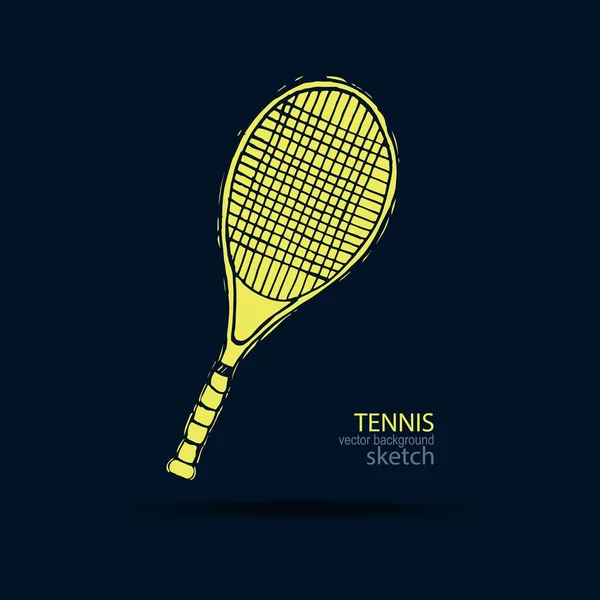 Tenis raketi, kroki. Vektör çizim, el çizimi, T-shirt üzerine baskı.