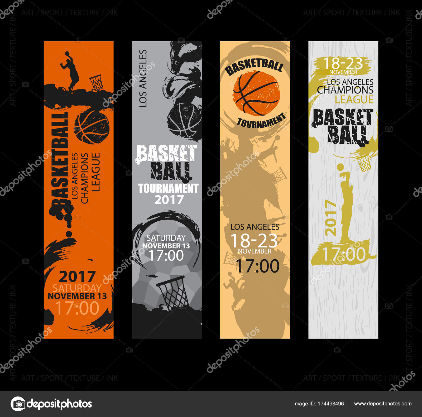 Set Vertical Banners Basketball Sports Templates Grunge Style For Sports Banner Templates