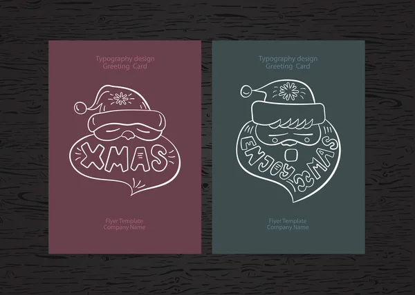 Vektör Noel Baba. Mutlu yeni yıl tebrik kartları, anahat, kontur. Noel tipografi. Tasarım öğesi için el ilanı, afiş, T-shirt baskı.