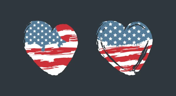 Amerikan bayrağı bir kalp, Amerika Birleşik Devletleri bir simge şeklinde. Grunge tarzı, çizilmiş. Bir afiş, el ilanı, afiş tasarımı için öğe. T-shirt üzerine baskı.