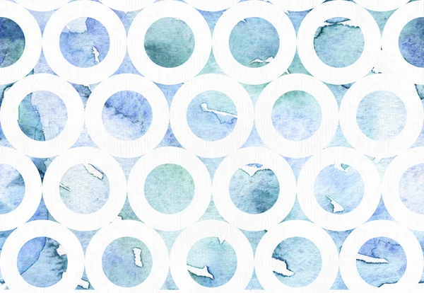 Abstract blauw illustratie met aquarel freehand tekening in bagel patroon. Hand getekende blauw en aqua achtergrond, getekend met vloeibare inkt en borstel getextureerde op witte aquarel papier. Artistieke afbeelding — Stockfoto