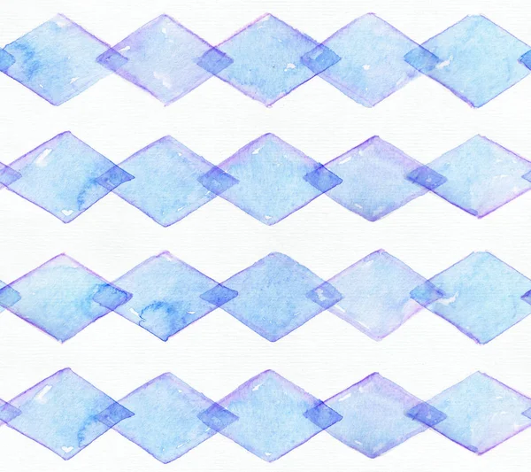 Beyaz suluboya kağıt üzerinde yatay satırlardaki mavi rhombus ile büyük kesintisiz raster doku. Yaratıcı grenli illüstrasyon el fırça ile çekilmiş. Basit simetrik tarzında yaratıcı desen — Stok fotoğraf