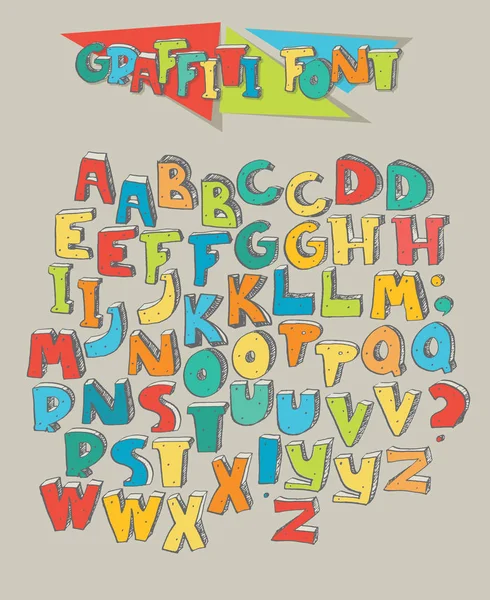 Big set of colorful graffiti letters isolated on beige background. Letters sequence from A to Z in two different color versions for creative lettering. Vector hand drawn illustration in bright colors. — Stock Vector
