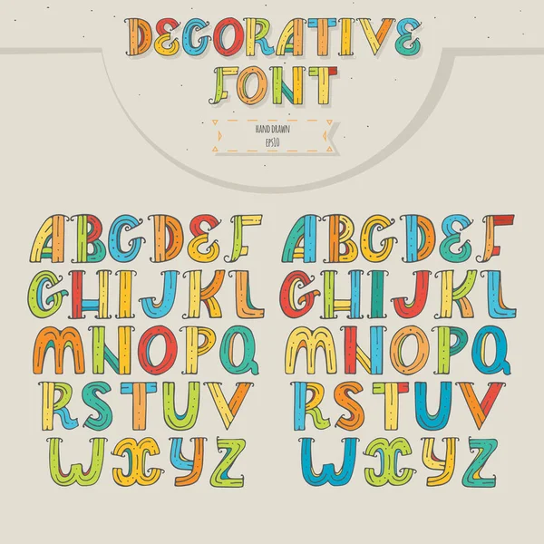 Büyük renkli Dekoratif harfleri bej renkli arka plan üzerinde ayarlayın. Harfleri sırayla A'dan Z'ye yaratıcı yazı için iki farklı renk versiyonu. Vektör el parlak renklerde çizilen illüstrasyon. — Stok Vektör