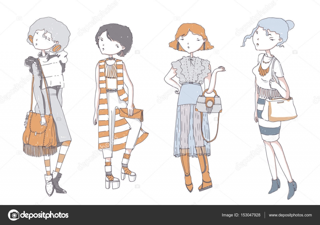 Pastel Colored Fashion Young Girl In Casual Clothes Hand