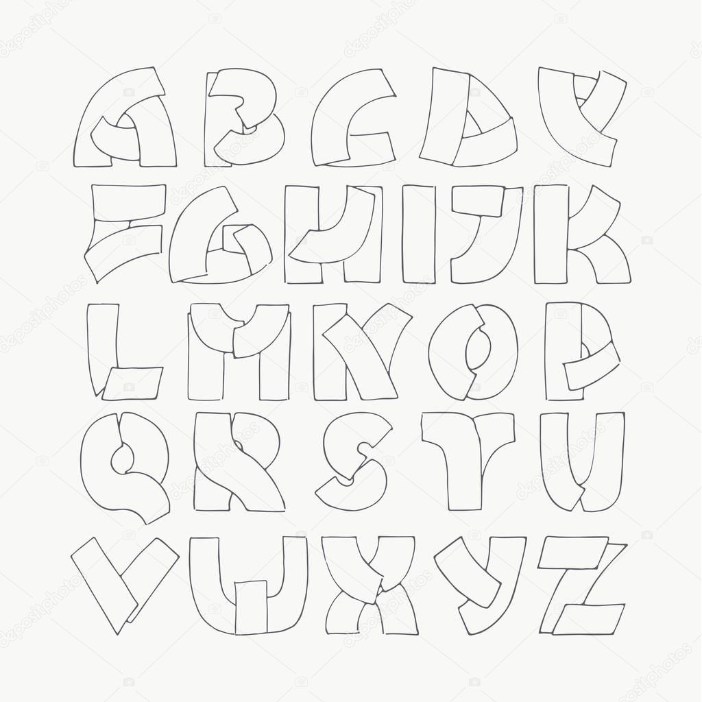 2d Hand Drawn Alphabet Letters From A To Z In Simple Outline Style Decorative Calligraphy Font Good For Writing Quotes And Titles Parts Of Letters Overlap Each Other Monochrome Letters Collection