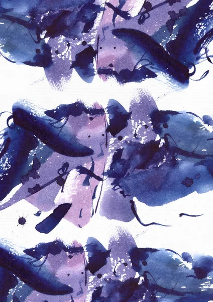 Grote verticale aquarel illustratie, hand getrokken met borstel en blauwe en paarse kleuren van de inkt. Raster korrelig abstracte achtergrond, goed voor print, ontwerp. Levendige kleuren, getekend met borstel blob, lijnen — Stockfoto