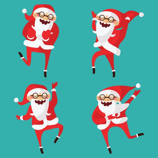 Set con incantevole Babbo Natale danzante, disegnato a mano in diversi dan — Vettoriale Stock