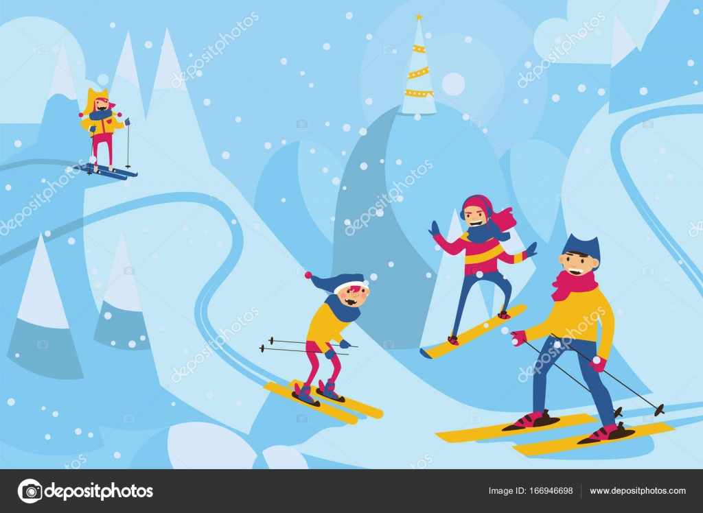 Vecteur Horizontale Illustration Avec Héhé Skier Dans Les