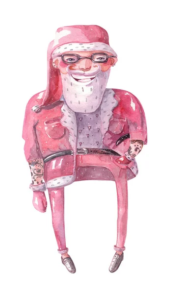 Raster duży ilustracja z ręką narysowane piękny hipster Santa Claus, rysowane za pomocą pędzla i akwarela — Zdjęcie stockowe