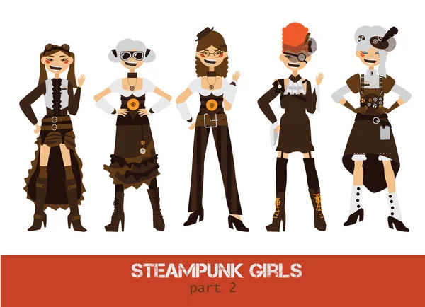 Set de vectores con personajes planos de dibujos animados de hombre steampunk — Archivo Imágenes Vectoriales
