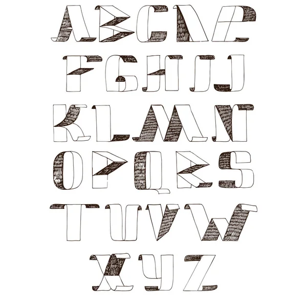 Ilustración vectorial con letras de fuente hatch de A a Z. Alfabeto dibujado a mano en estilo de escritura creativa — Vector de stock