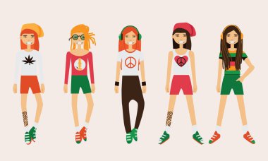 Vektör rastafarian adam karakter. Yedek vücut parçaları çeşitli giysiler içinde farklı duygular ayarla, rasta dreadlocks farklı saç modeli. Oluşturma erkek karakter koleksiyonu