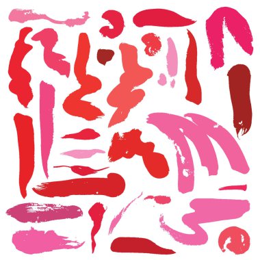 Büyük vektör parlak pembe, kırmızı veya mercan fırça darbeleri ile ayarla. Çizilen illüstrasyon iyi dekorasyon için yazıcı el ve tasarım