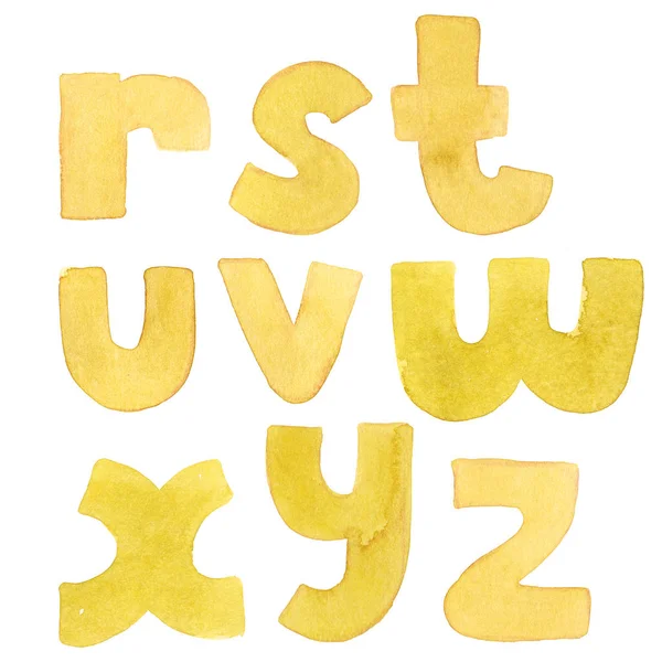 Nagy szemcsés akvarell világos betűk. Merész ábécé sorrendben r Z. fényes sárga betűtípus — Stock Fotó