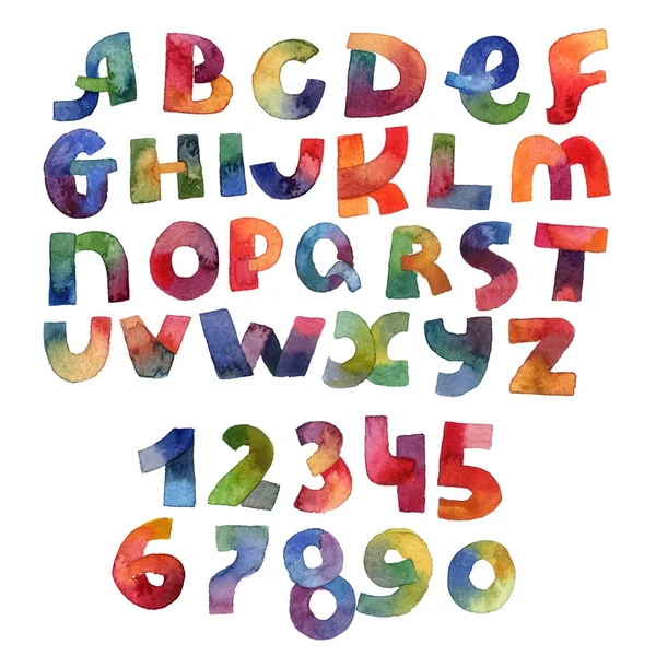 Aquarel kleurovergang lettertype in heldere kleuren getekend met borstel — Stockfoto