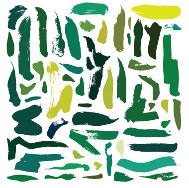 Vectro yeşil fırça blobs ve konturlar ile ayarlayın. Elle çizilmiş izole üzerinde beyaz arka plan izlerini
