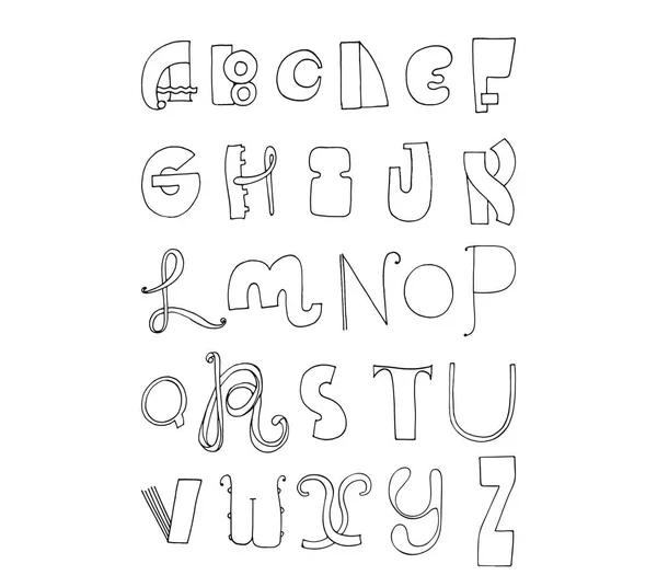 Séquence de lettres noires et blanches de A à Z. 2. Polices anglaises lumineuses dessinées à la main doodle à main levée et divers styles de forme — Image vectorielle