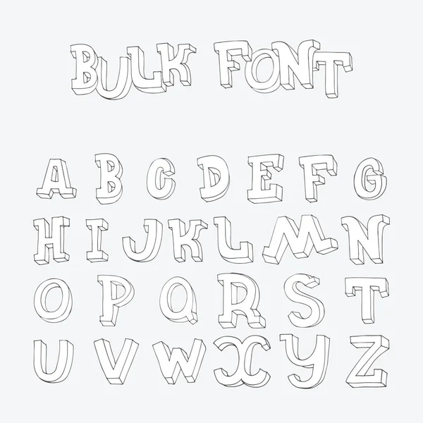 Hand drawn font letters sequence from A to Z in doodle 3d style. Imperfect characters, good for lettering and titles writing — Stock Vector