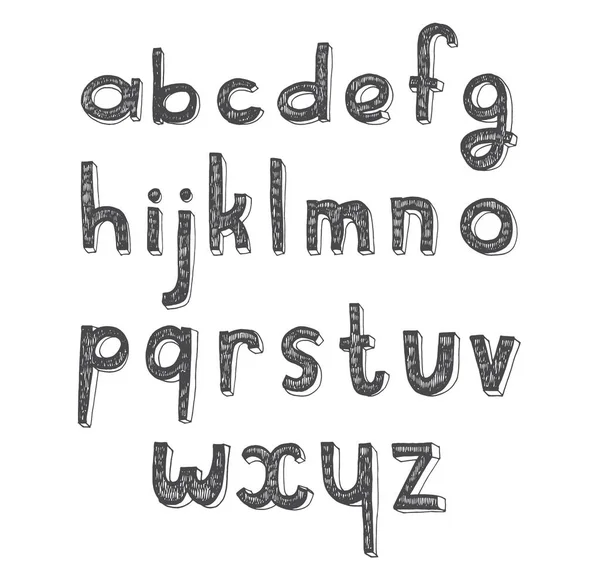 Vector hand drawn english font. Sequência de letras abc de A a Z isoladas em branco no projeto 3d da escotilha — Vetor de Stock